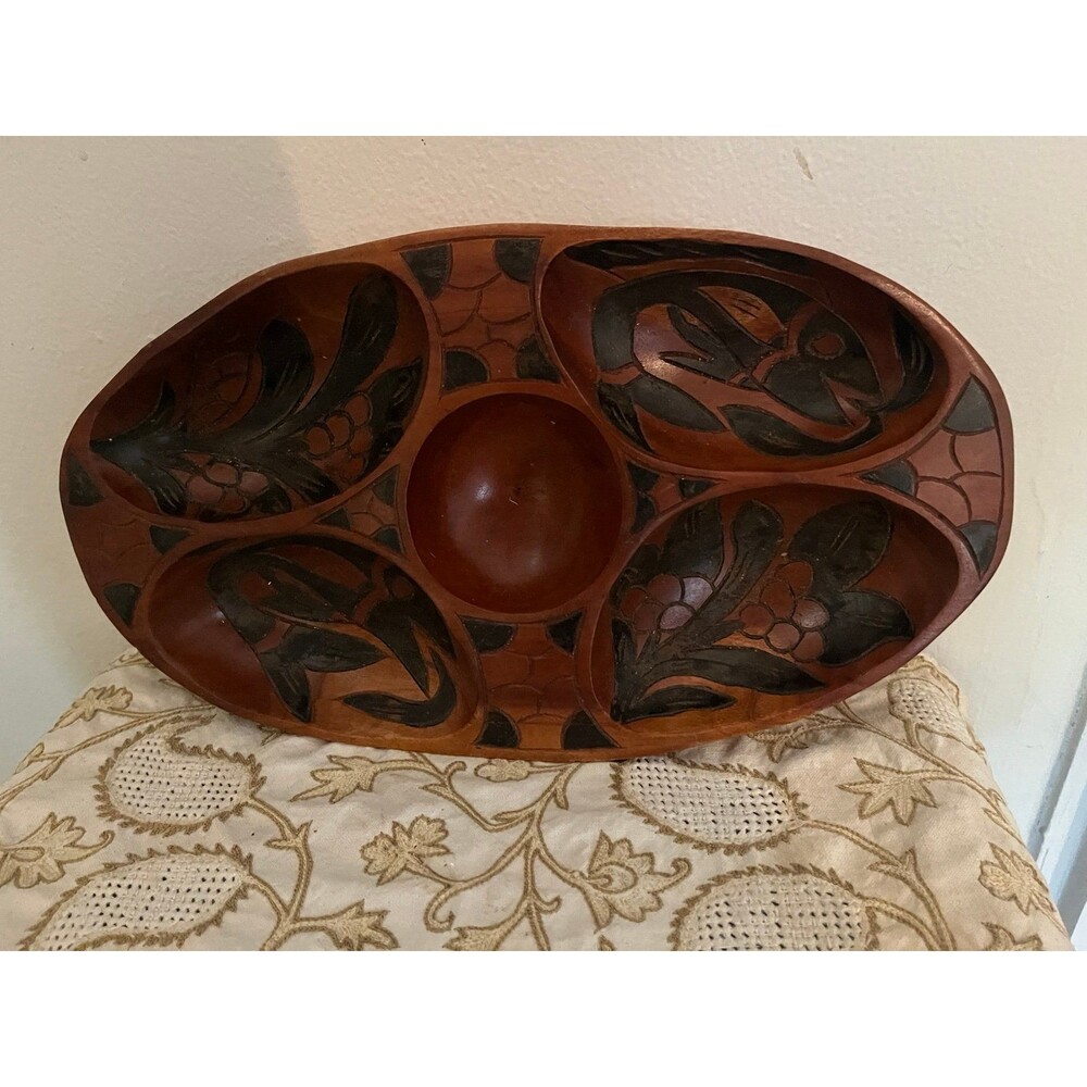 Vintage Hand Carved Wooden Nut/Cheese Snack Tray